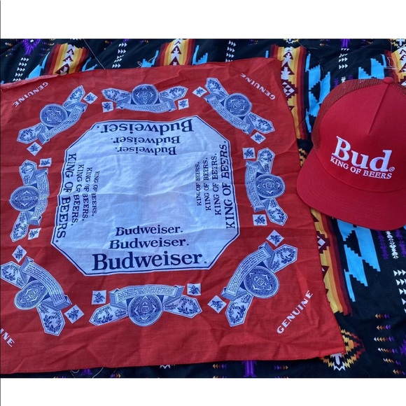 Rare Vintage Budweiser Snapback Hat And Bandana - Picture 2 of 4
